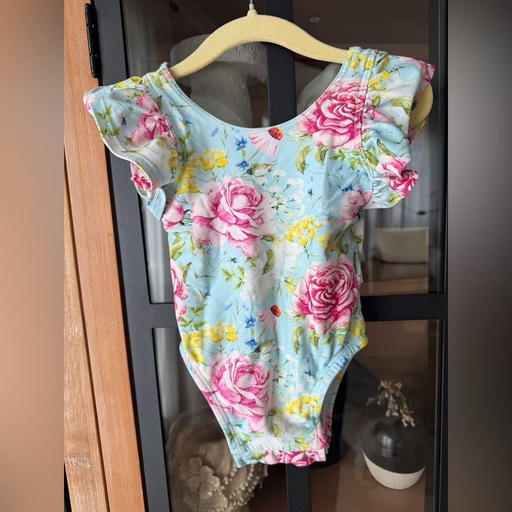 Posh Peanut Sadie Ruffle One Piece Swimsuit floral print girl short sleeve roses